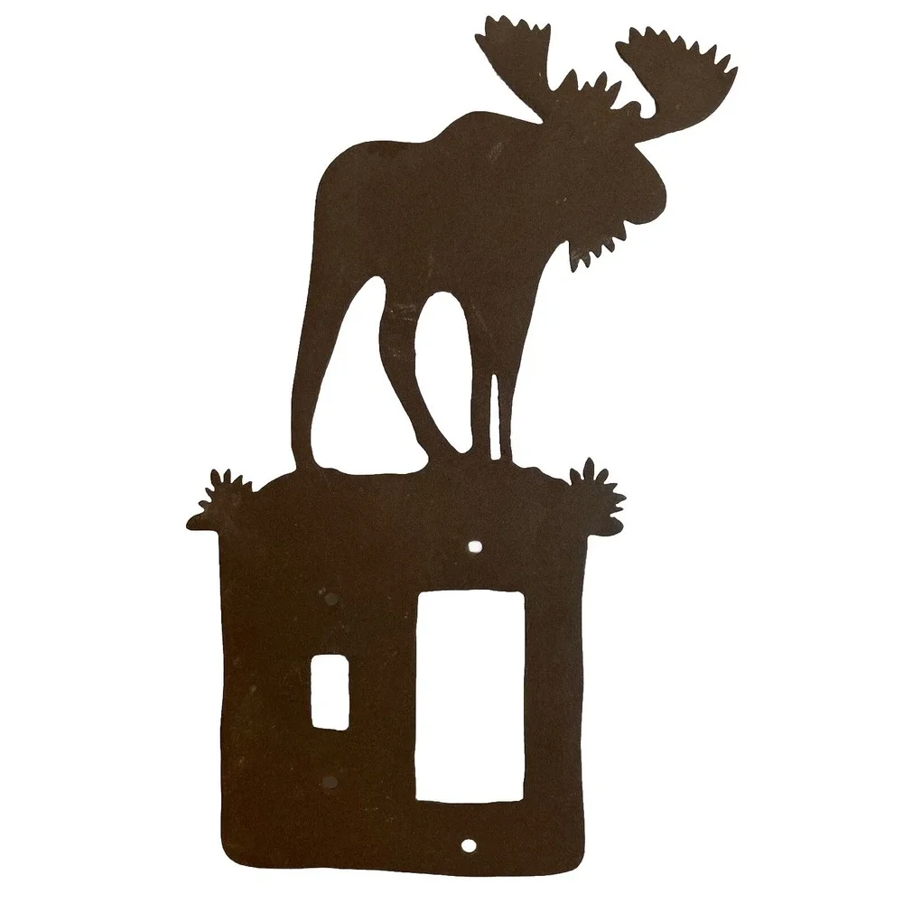 Vtg Metal Moose Light Switch Plate Cover & Toilet Paper Holder Cabin Camp Decor